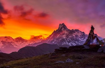 Stunning Sunrise in Mardi Himal mountains at 4,300m above the sea level and famous Mt. Fishtail.