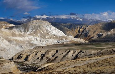 Majestic Panoramic view of Upper Mustang mountain landscape nea Lo Monthang.