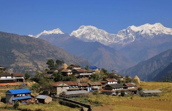 Sikles Village and Snow Capped Mansiri, Manaslu and other Himal Range